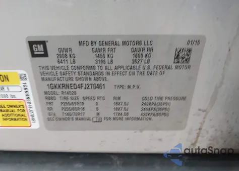 2015 GMC Acadia Sle-1 from USA, damaged, VIN 1GKKRNED4FJ270461